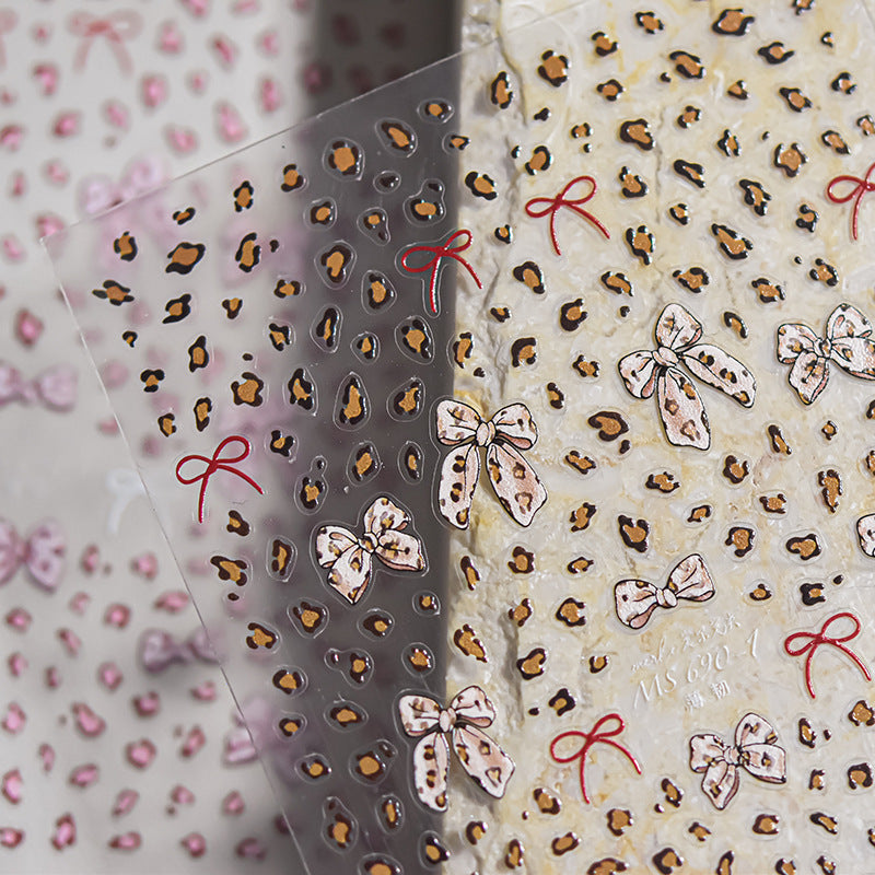 Pink Leopard Print & Bow Nail Sticker Set – "Sweet Pink Leopard Bow"