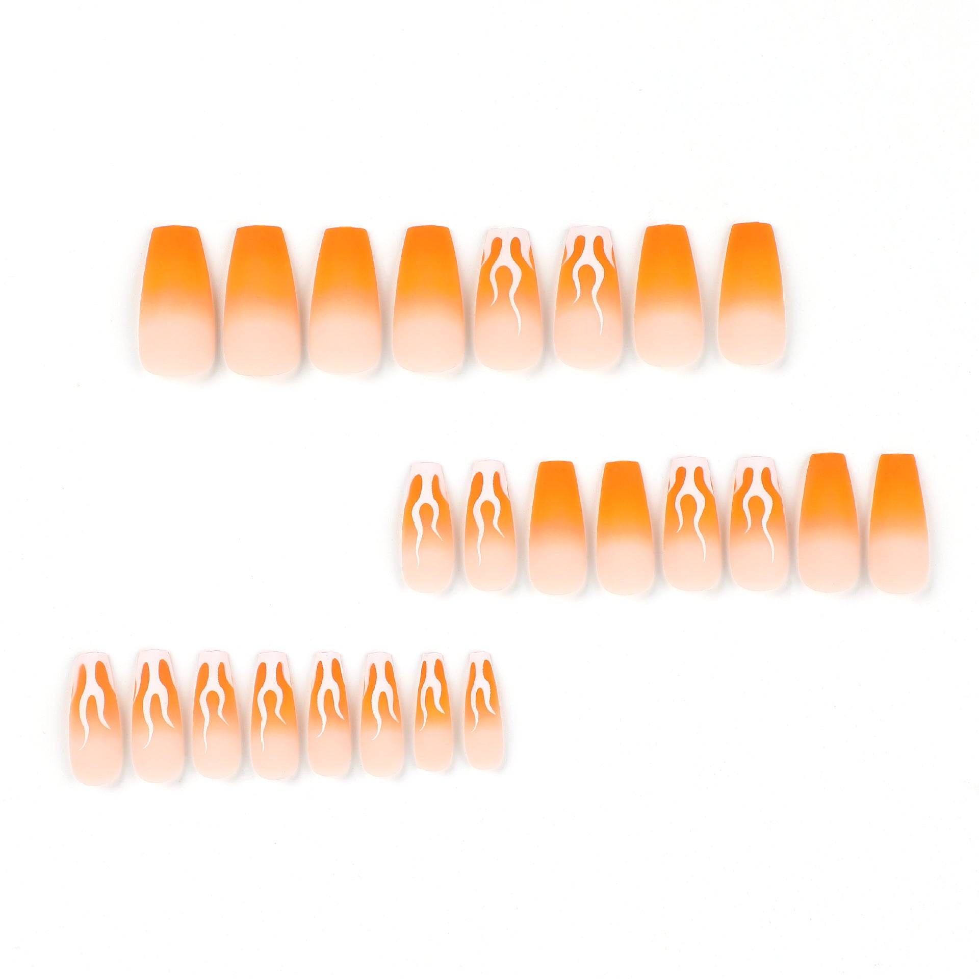 Press on fake nails piece matte orange gradual change nails piece wholesale white flame French Press on fake nails piece nails｜365nails