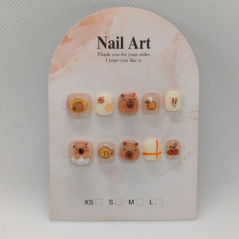365nails: "caramel bakery bear" – unhas postiças redondas curtas artesanais para crianças
