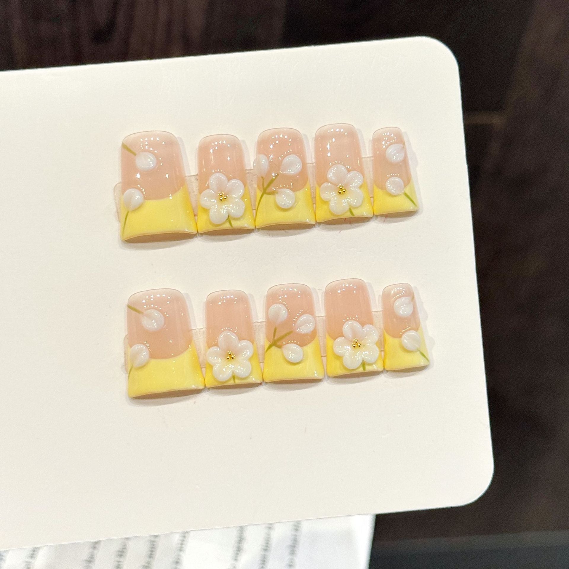 Peach Yellow Floral Press On Nails