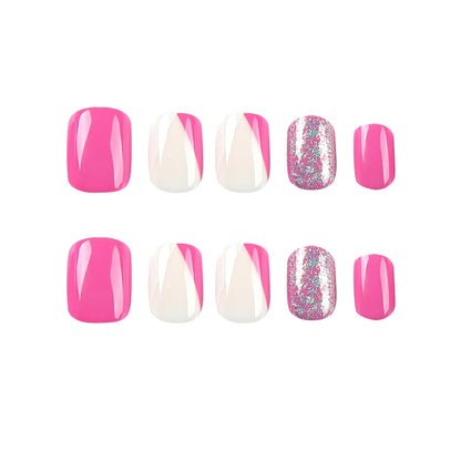 nails art piece wholesale white purple contrasting color silver glitter Press onable nails sticker short fake nails patch nails piece finished product｜365nails