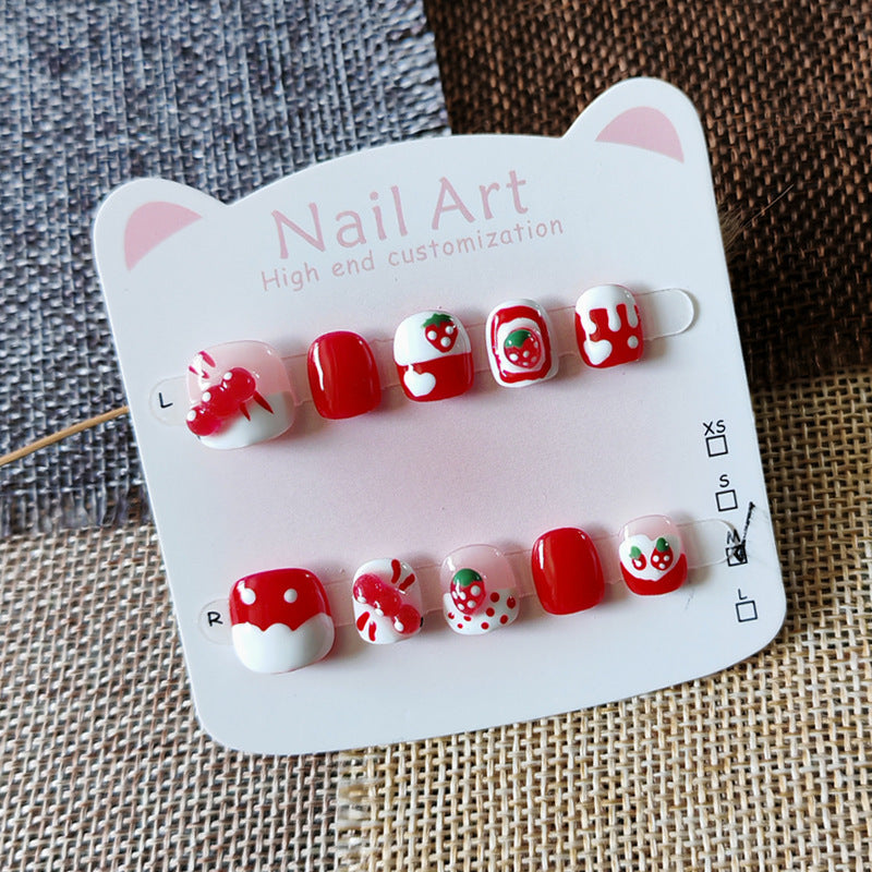 365Nails: "Strawberry Kuromi Sweet Bite" – Handmade Cute Short Square Press On Nails