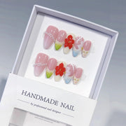 Spring Blossom: "Cherry Pearl Glow" – Almond Shape Handmade Press-Ons