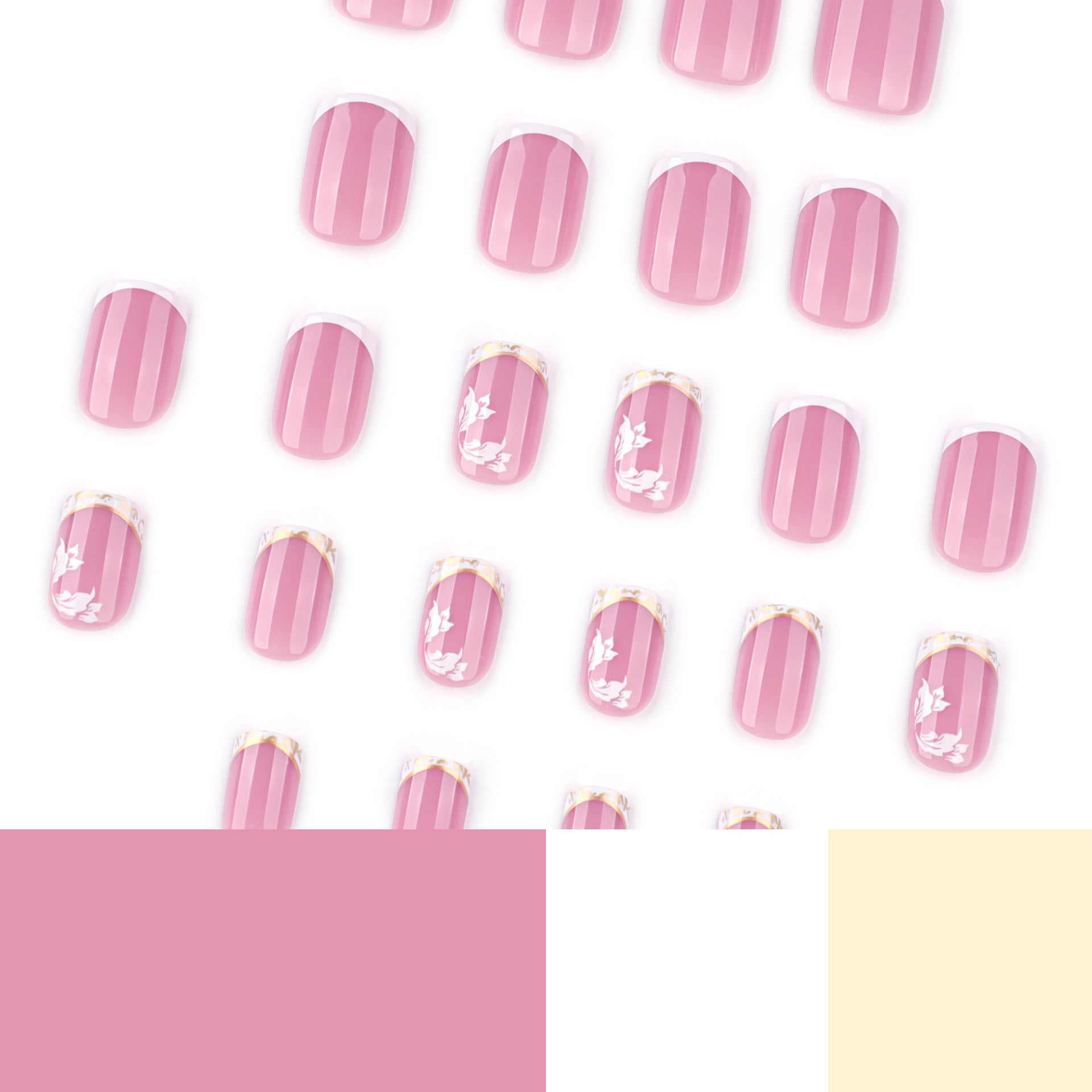 歐美風夏日柔美白花穿戴甲（短款方形）成品批發｜365nails