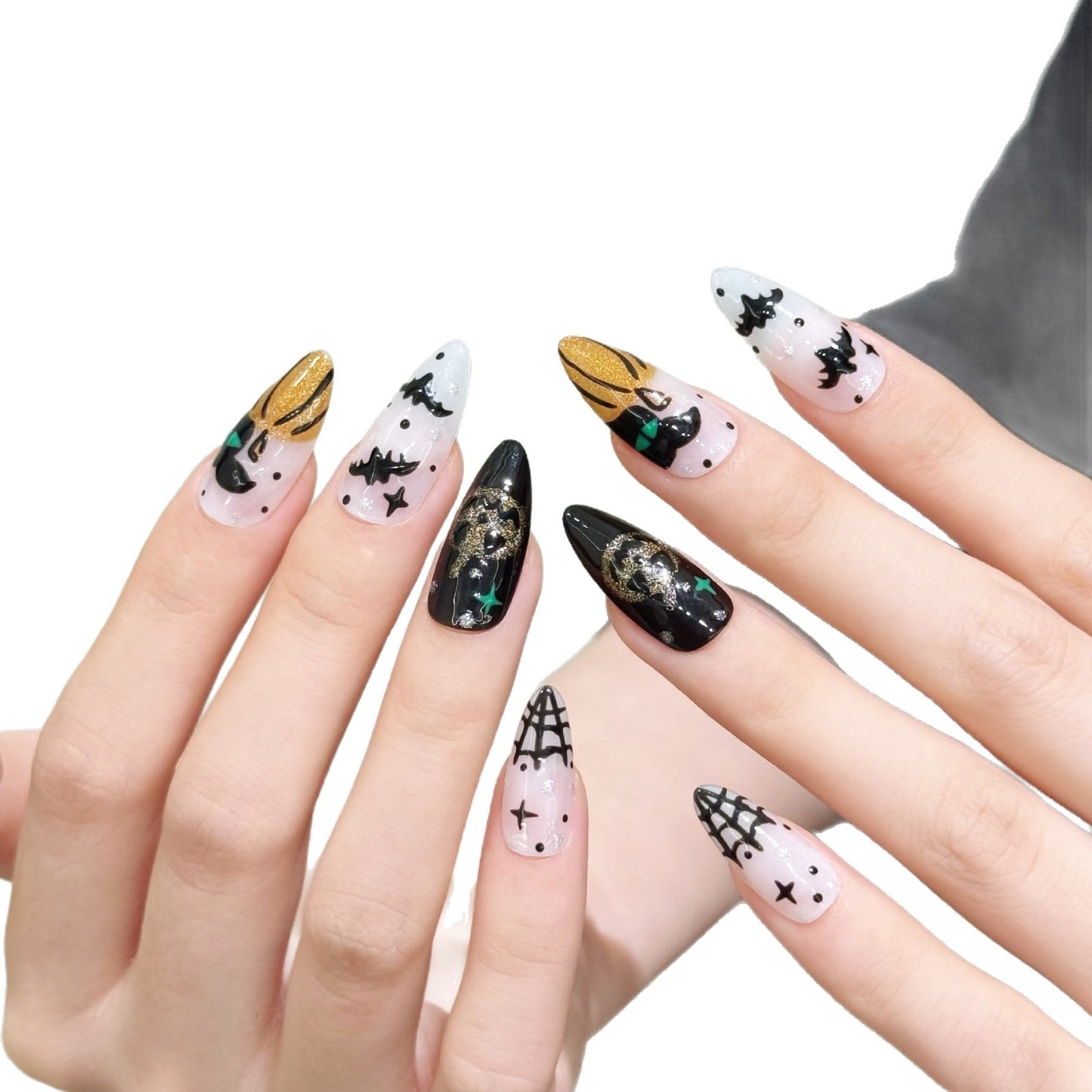 Halloween Pumpkin Bat Glitter Nails