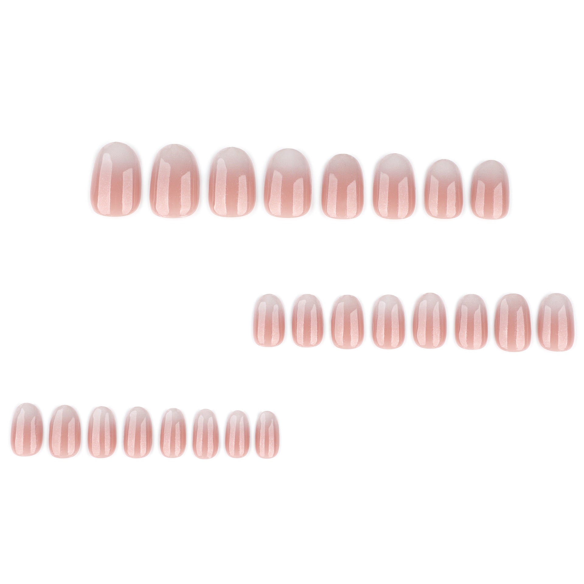 부드러운 핑크 누드 그라데이션 아몬드형 프레스온 네일, 은은한 반짝임