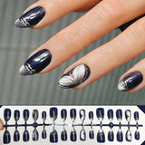 Midnight Bloom Collection: "Silver Orchid" – Medium Almond Press-On Nails