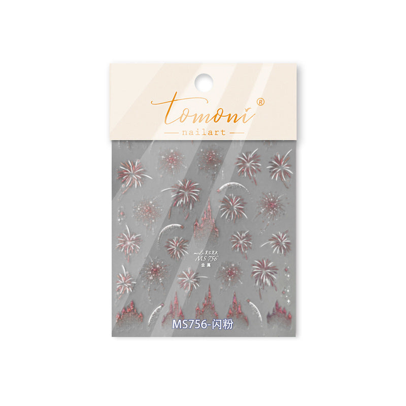 Shell Light Firework Castle Collection: "Dreamy Shell Light Firework Castle" – 3D Embossed Nail Sticker