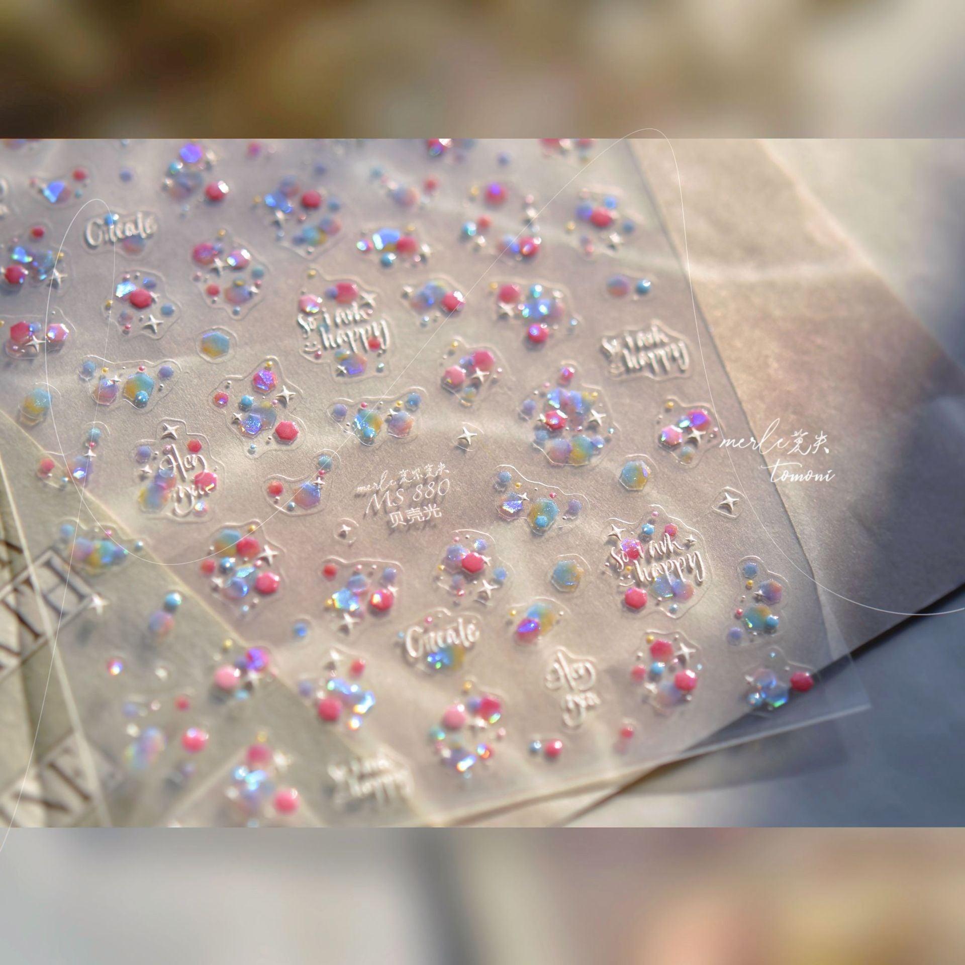 Holographic Heart & Positive Words – Playful Glam Nail Art Set