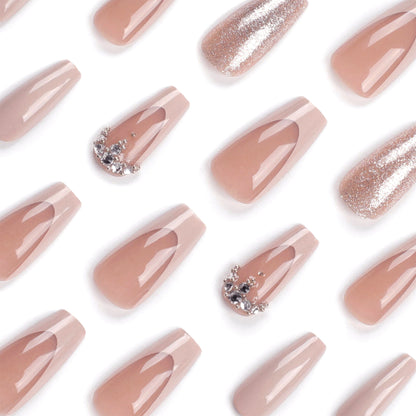 Factory wholesale French glitter press-on nails solid color simple long ladder manicure nail piece  style fake nail nail piece｜365nails