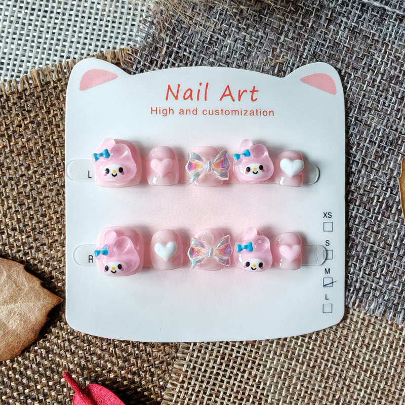 365Nails: "Kuromi Sweet Dream" – Handmade Cute Short Oval Press On Nails With Kuromi & Bow Design