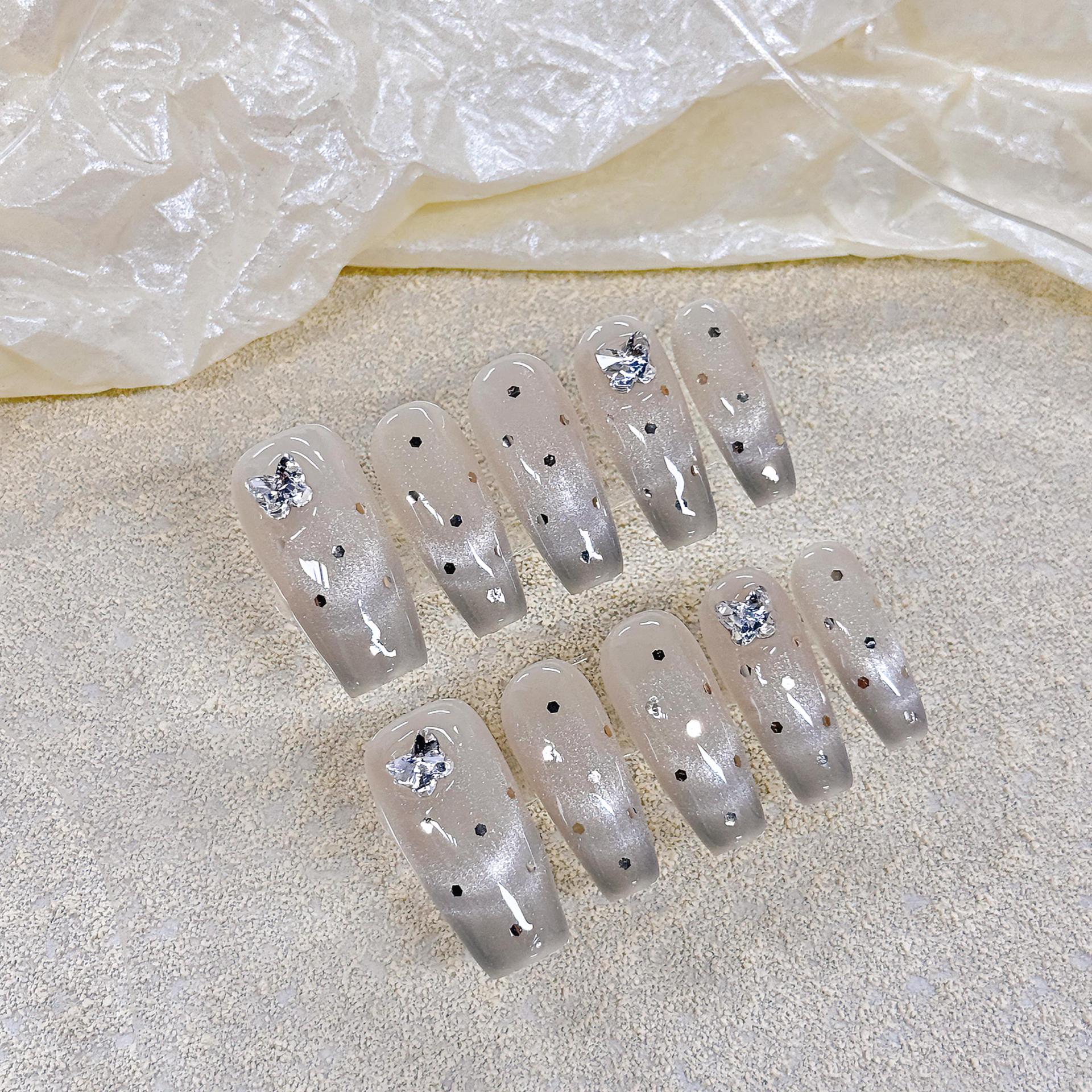 365nails: "午夜星塵" – 3D水晶與圓點 手工製 棺材形 穿戴甲