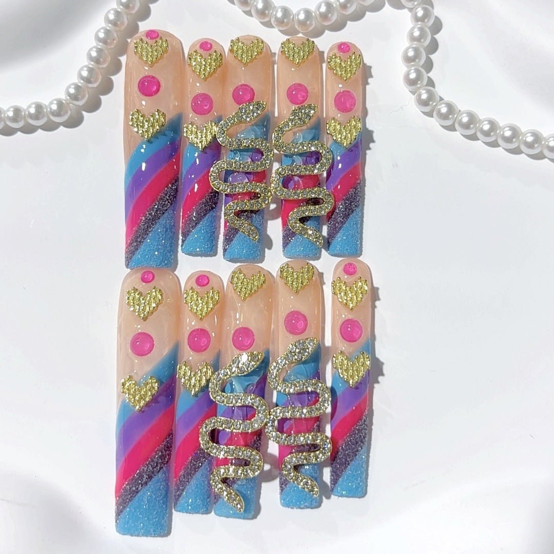 Colorful Gold Snake Extra Long Coffin Press On Nails
