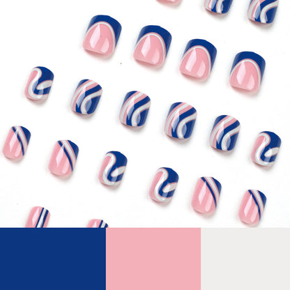 Wear nail pads Wear nail pads, French blue and white contrasting color wave nail pads Wear nail pads Short wear nail pads Wholesale｜365nails