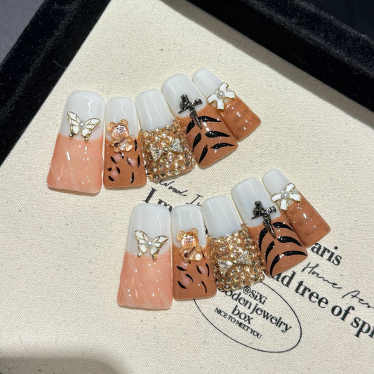 French Leopard Print Pure Handmade press on nails Spice Girl Wind Black Gold Explosive Advanced Sense Millennium | 365nails