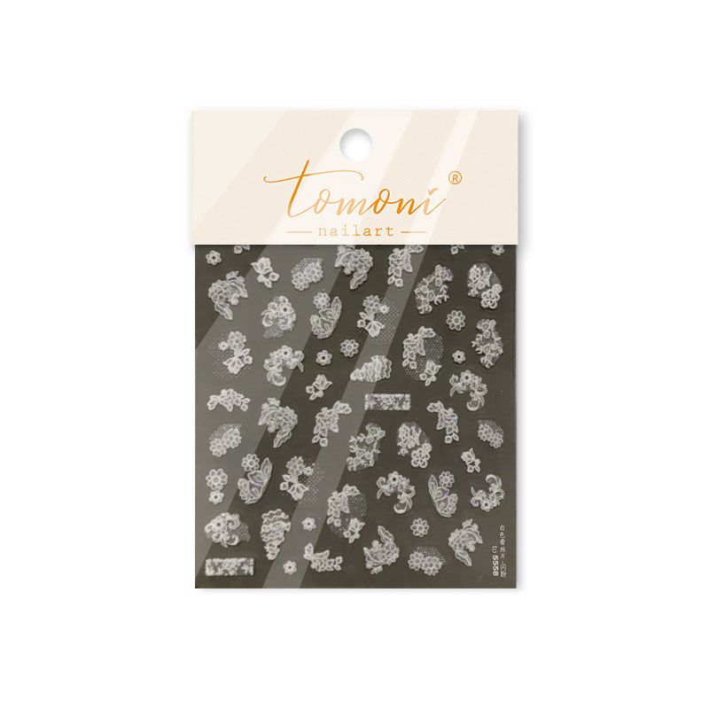 365nails: 화이트 레이스 꽃무늬 엠보싱 세트 네일 아트 스티커
