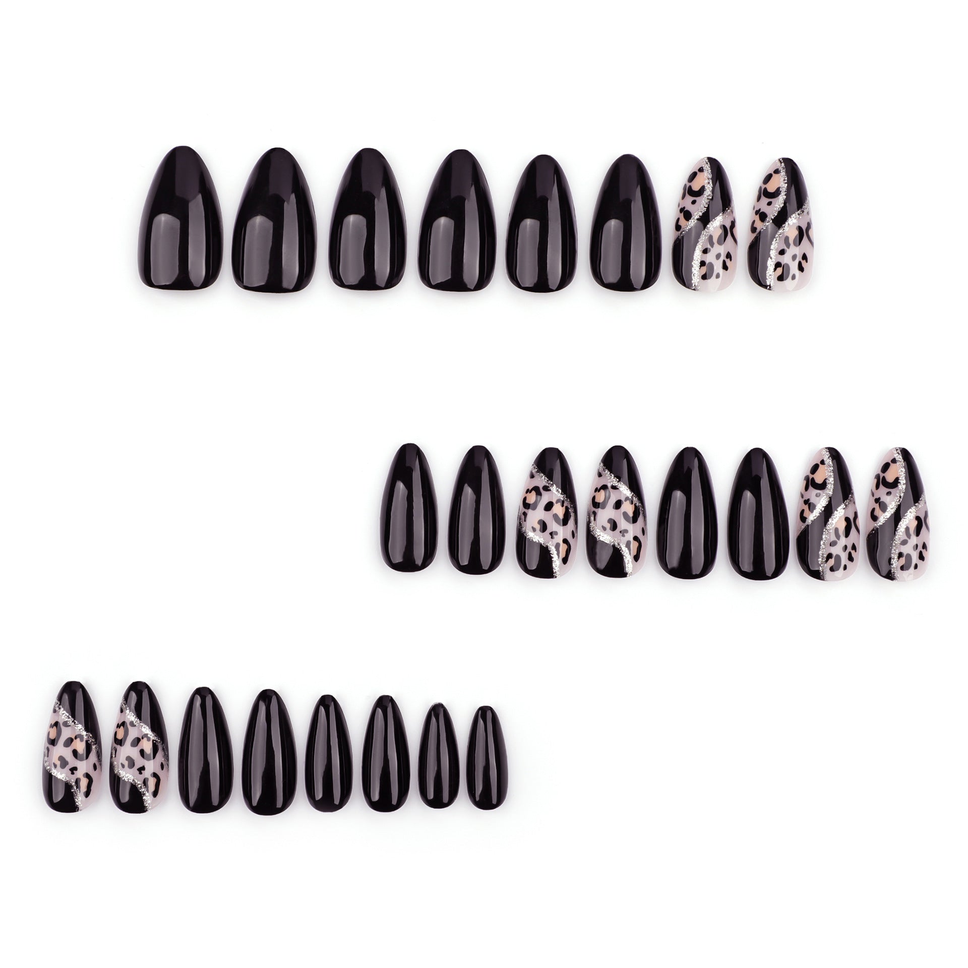 Autumn and winter leopard print splicing wearing armor simple black solid color autumn manicure fake nails fake nails｜365nails