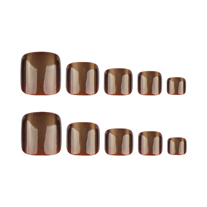 Maillard foot nail piece brown cat eye short square wearable foot nail advanced sense flash toenail nail ｜365nails