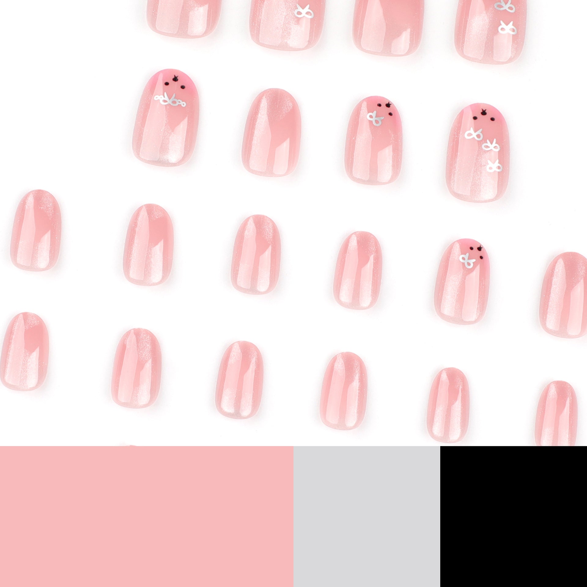 Paquete de 24 almohadillas para uñas con lazo en forma de ojo de gato, de color rosa dulce, para uñas postizas de 365nails