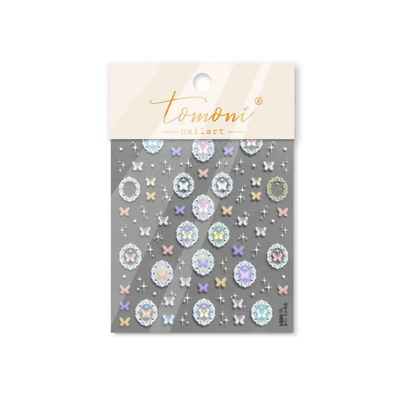 Holographic Cameo Nail Stickers – 5D Embossed Vintage Gem Set