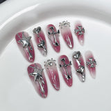 Uñas postizas hechas a mano con pistola rociadora, rubor irregular, cambio gradual, parche para uñas medianas y largas, pegatina de corazón de Crowe｜365nails