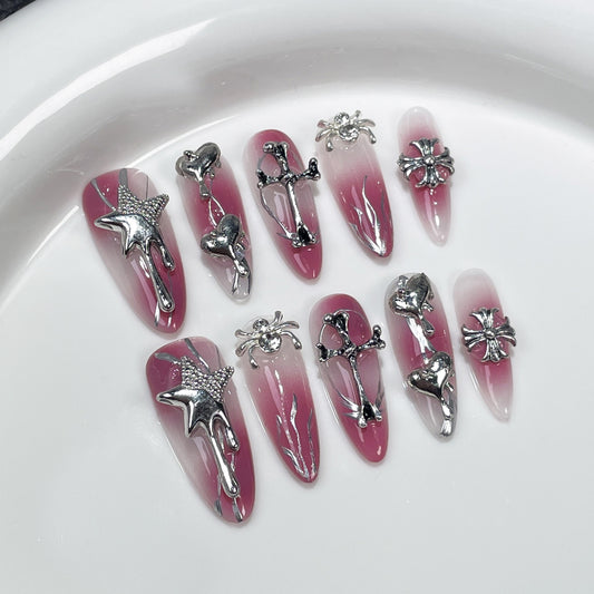 Pistola de spray para unhas postiças artesanal, blush irregular, mudança gradual, adesivo de coração Crowe para unhas médias e longas｜365nails