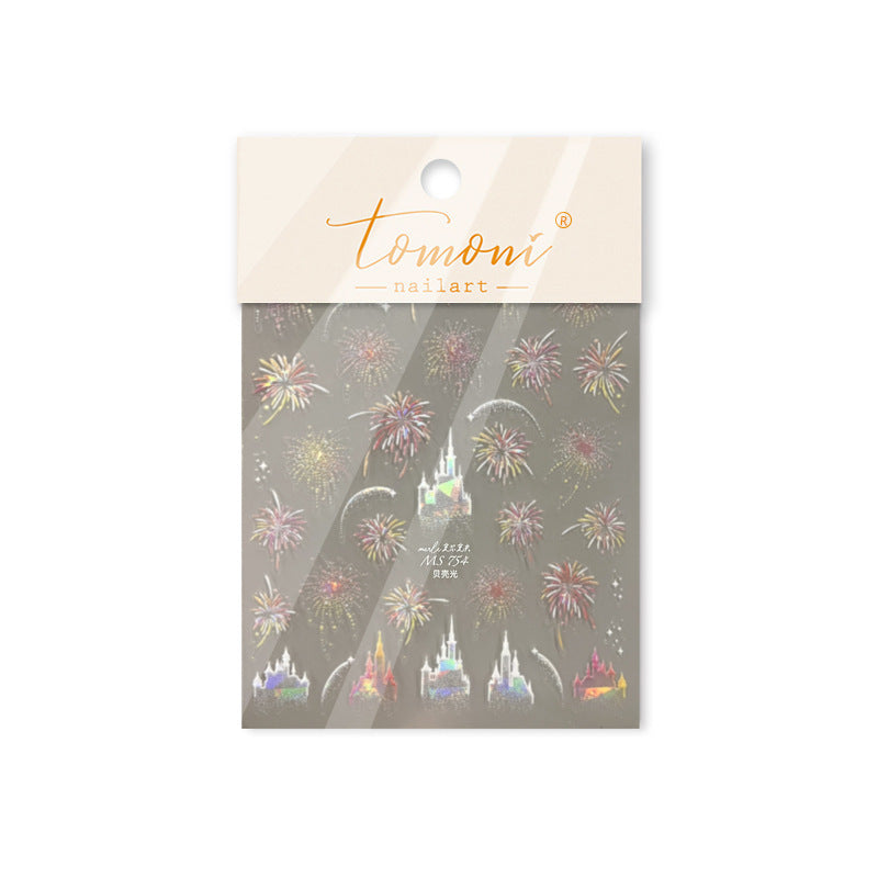 Shell Light Firework Castle Collection: "Dreamy Shell Light Firework Castle" – 3D Embossed Nail Sticker