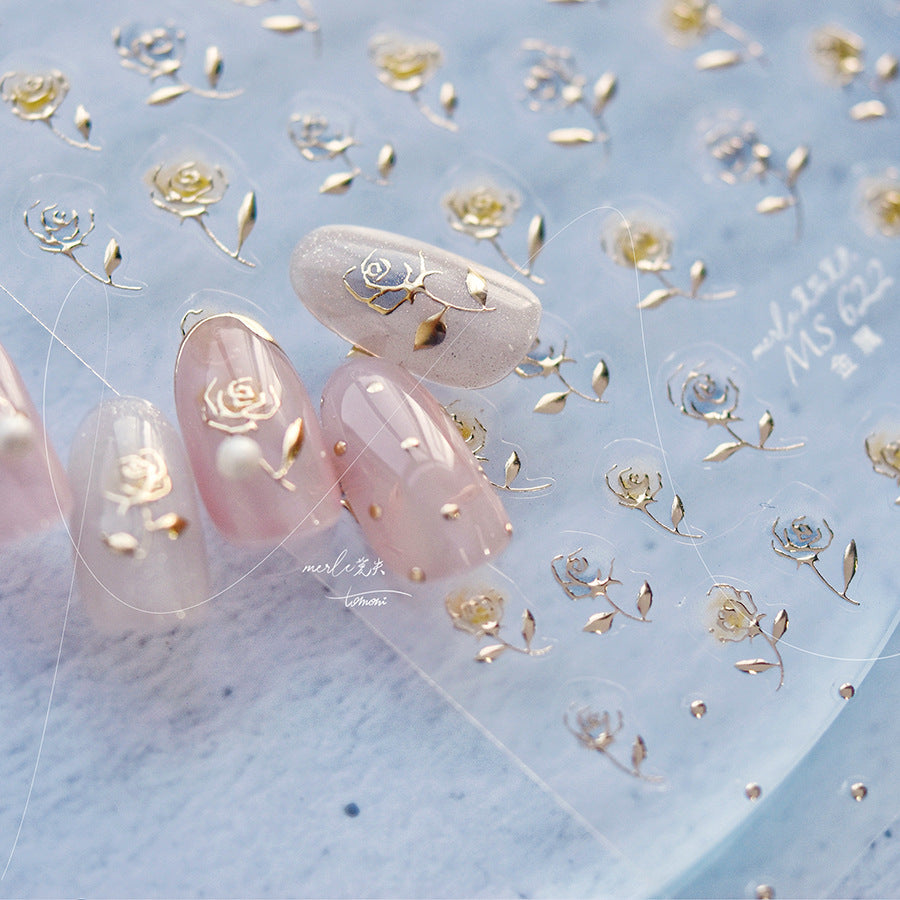 Rose Collection: "Metallic Rose" – 3D Embossed Nail Sticker