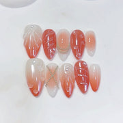 Amber Bloom : « Fleur orange dégradé » – Ongles press-on fait main forme amande