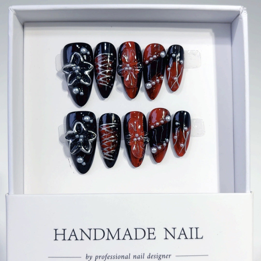 Gothic Bloom: "Crimson Star" – Long Stiletto Press-On Nails
