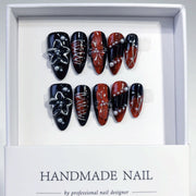 Gothic Bloom: "Crimson Star" – Long Stiletto Press-On Nails