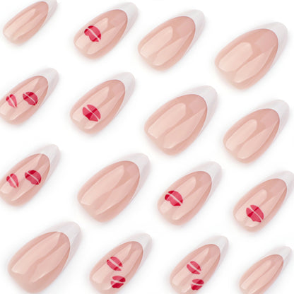 Classic French White Nail Art Nail Patch Short Almond False Nail Romantic Red Lip Print Solid Color Nail Patch｜365nails