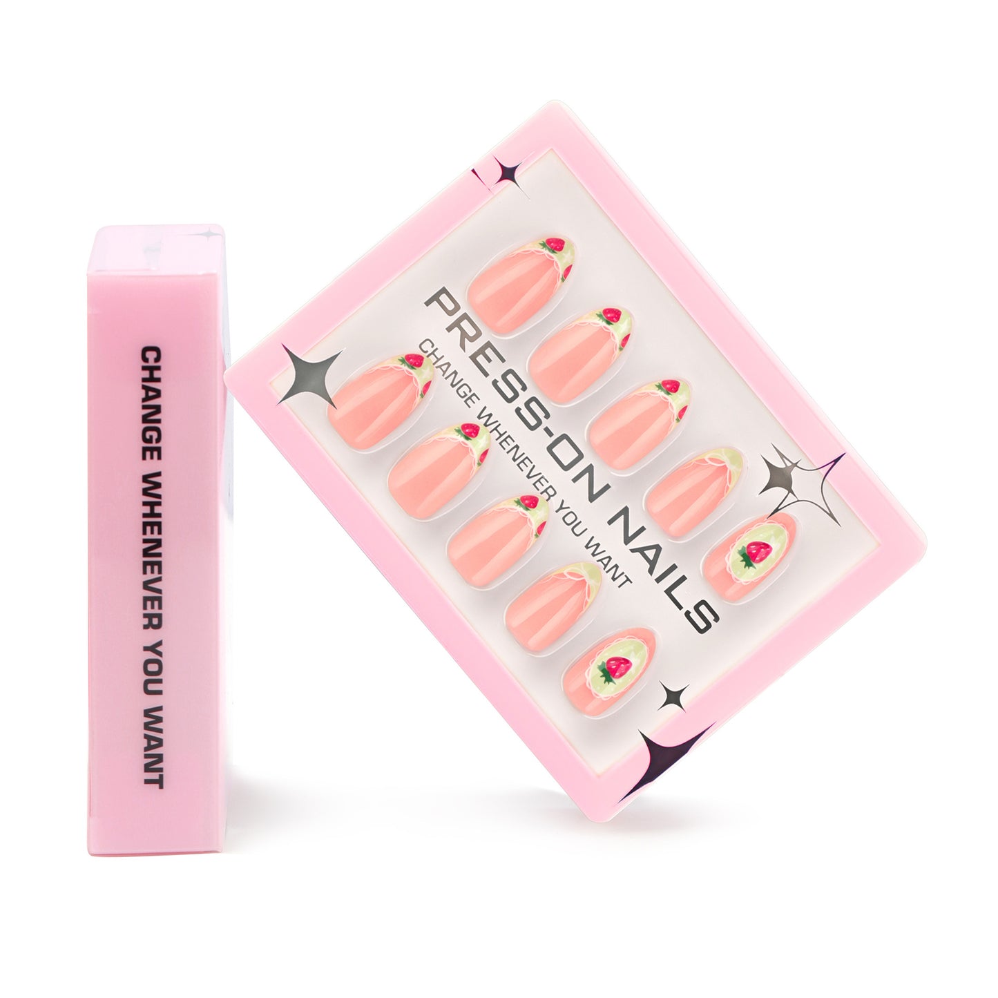Premium 30 Pieces Boxed French Short Almonds Fresh Strawberries press-on nails