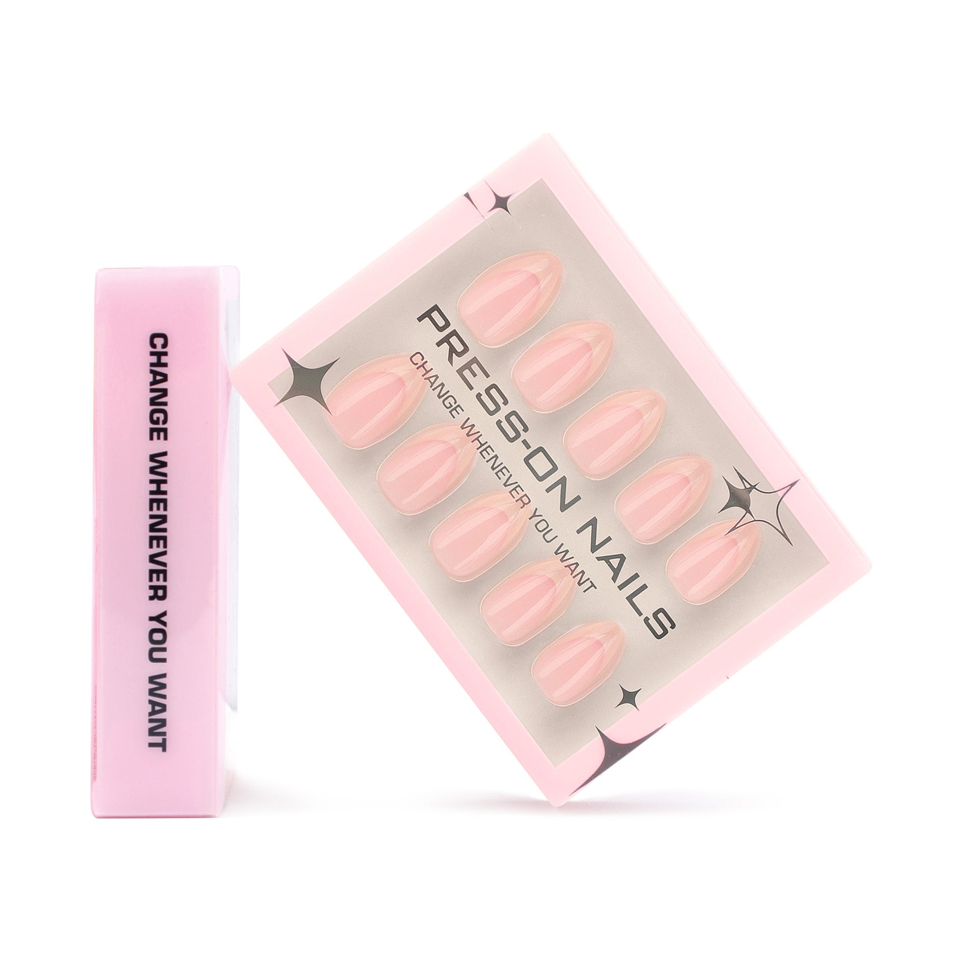 柔和裸粉光澤短款杏仁形穿戴甲 30pcs
