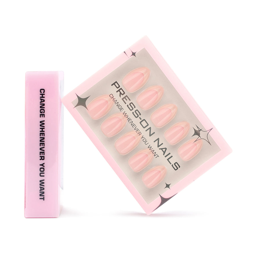 소프트 누드 핑크 글로시 숏 아몬드형 프레스온 네일 30pcs