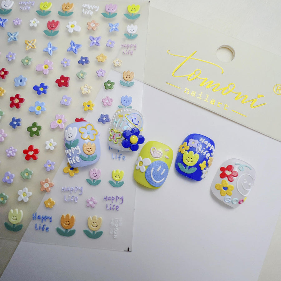 365nails 다채로운 데이지 튤립 해피 라이프 네일 아트 스티커