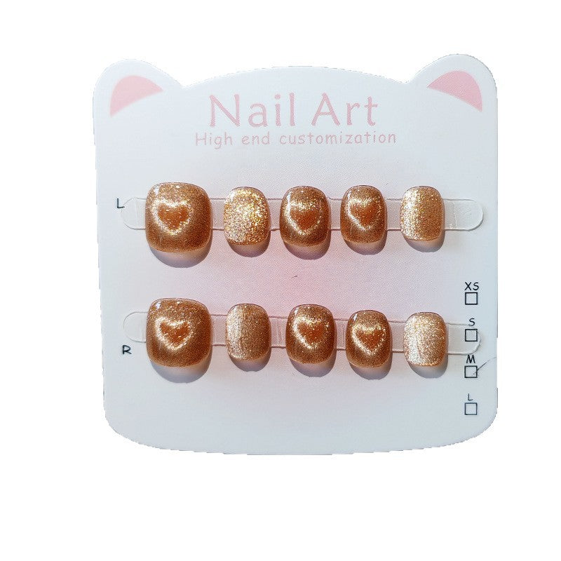 365nails-Golden Heart Kids Series: "Shiny Golden Love" – Short Square Kids Nail Art