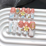 Pearl Floral Ocean Marble French Press On Nails