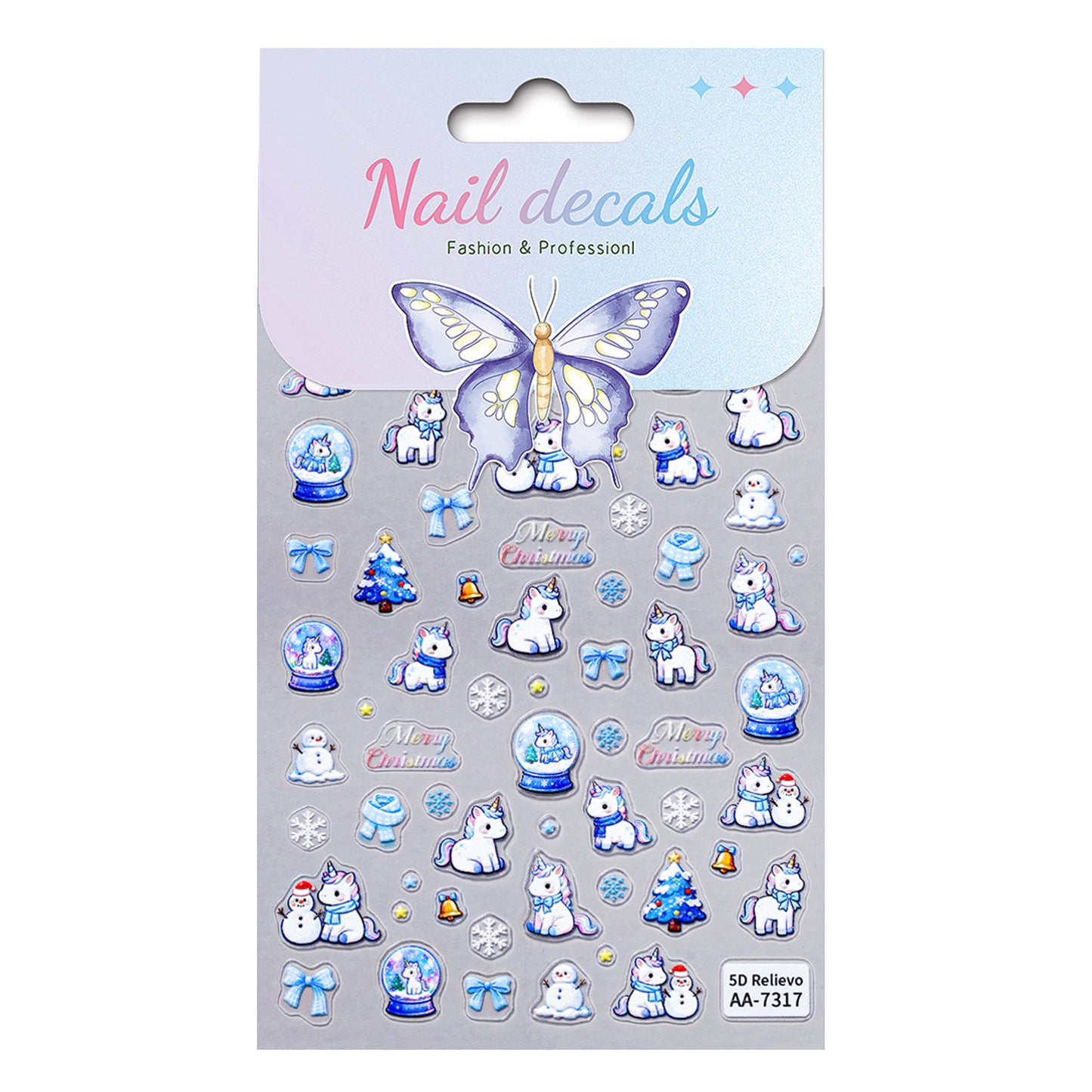 Original Snowflake Unicorn Nail Art Sticker 5D Embossed Three-dimensional Christmas Pony DIY Nail Sticker Ornament AA