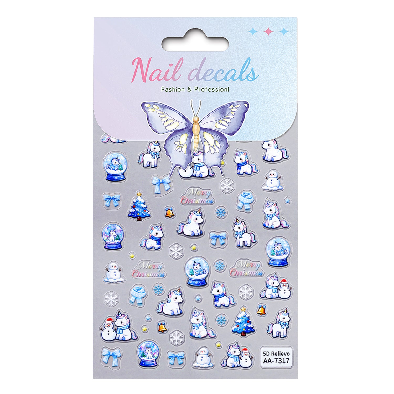 Original Snowflake Unicorn Nail Art Sticker 5D Embossed Three-dimensional Christmas Pony DIY Nail Sticker Ornament AA