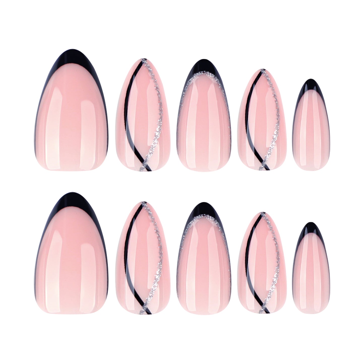 hot-selling French black wearable nail glitter line wearable nail piece repeatable nail piece wholesale｜365nails
