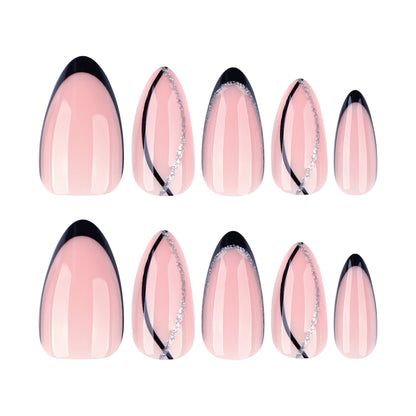 hot-selling French black wearable nail glitter line wearable nail piece repeatable nail piece wholesale｜365nails