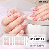 Semi-Cured Gel Nail Strips French Glitter Pink Sparkle Glossy Set (MOQ=3)