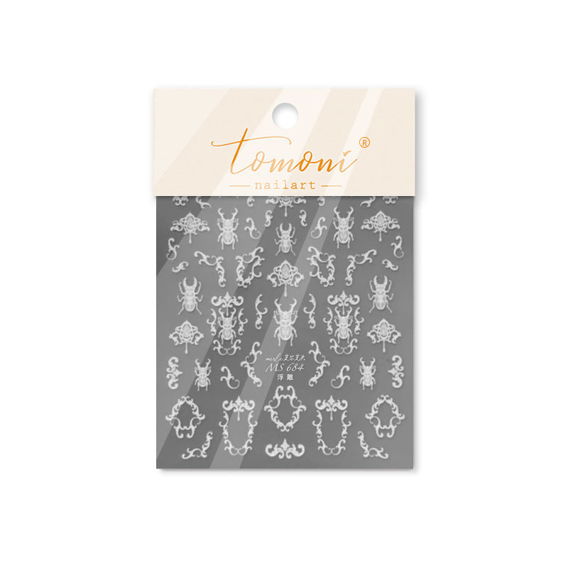 Shell-Shine Stag Beetle & Gothic Frame Nail Sticker Set – "Gothic Insect Curio"