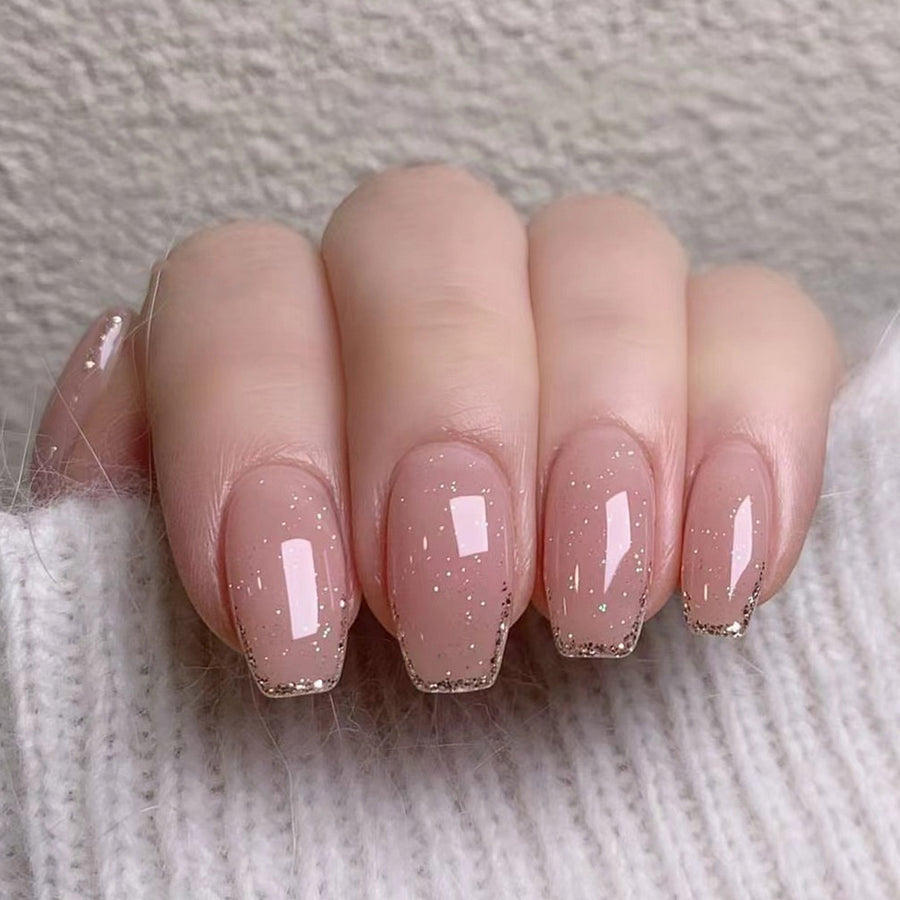 누드 핑크 프렌치 글리터 숏 발레형 네일 아트 타블렛 탈착형 착용형 완제품 도매 ｜365nails