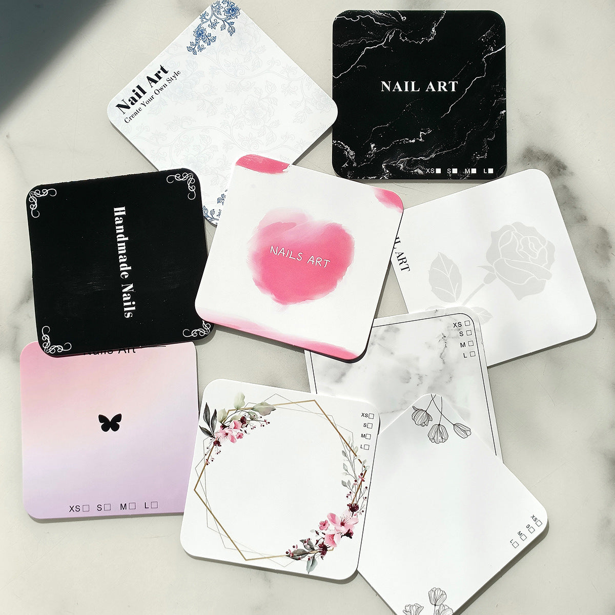 Assorted Square Nail Art Display Cards for Press‑On Nails