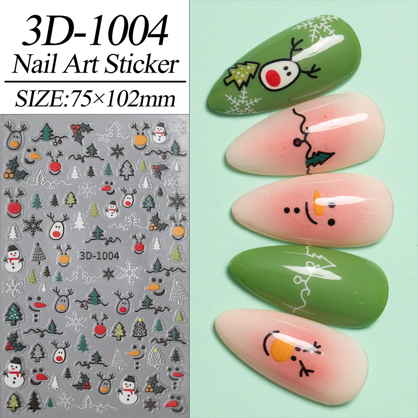 Christmas Series Nail Art Sticker Flat Belt Adhesive Christmas Snowman Elk Nail Sticker Ornament 3D