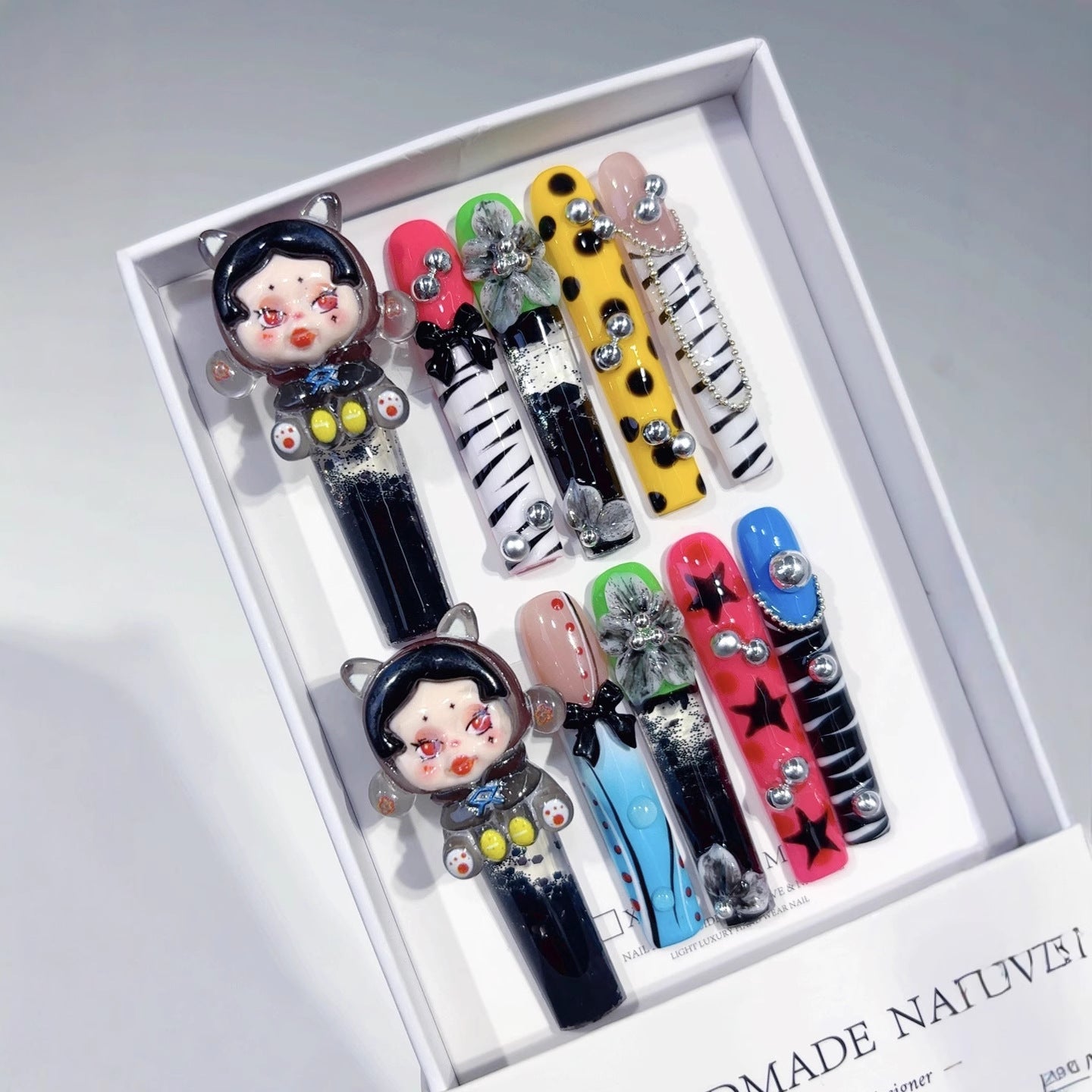 Pop Art Cartoon Doll Colorful Statement Press On Nails