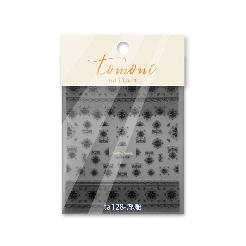 Vintage Lace Embroidery Collection: "Elegant Filigree" – 3D Embossed Nail Sticker