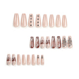 Maillard branco com padrão de cobra para unhas, unhas de balé médias e longas, peça de metal pesado, atacado de fábrica｜365 unhas